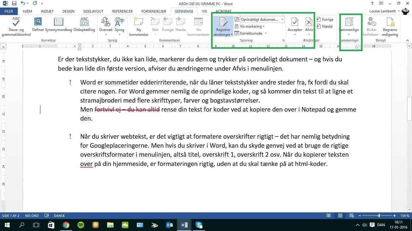 Word-korrektur, korrektur i Word